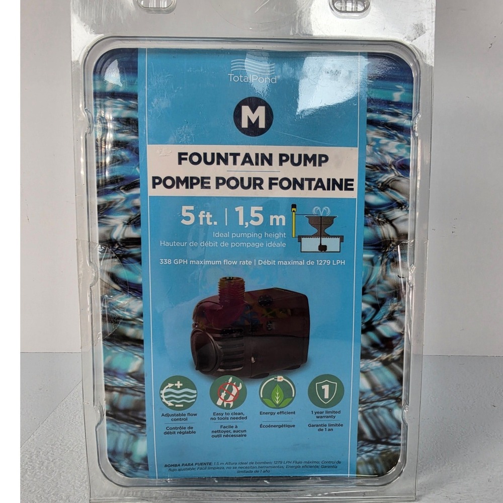 TotalPond 338 GPH Submersible Fountain Pump 52216 Black 5ft Lift 16ft Cord